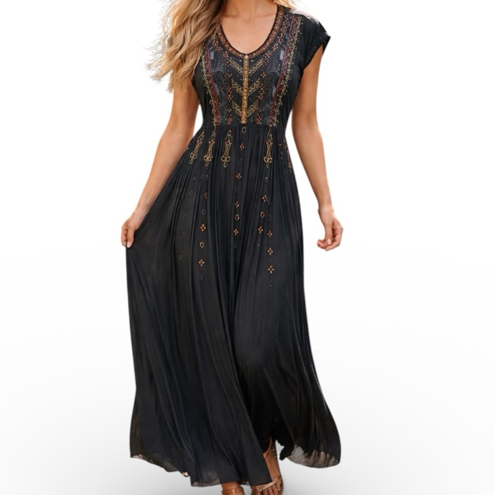 Johnny Was Biya Claudette button down Embroidered Maxi Dress NWT